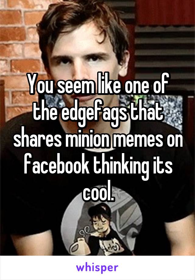 You seem like one of the edgefags that shares minion memes on facebook thinking its cool.