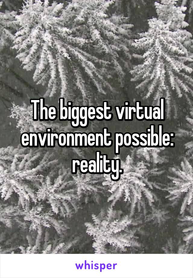 The biggest virtual environment possible: reality.