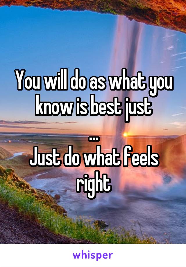 You will do as what you know is best just
...
Just do what feels right