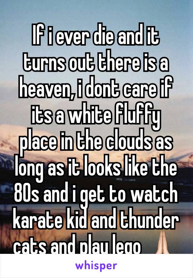 If i ever die and it turns out there is a heaven, i dont care if its a white fluffy place in the clouds as long as it looks like the 80s and i get to watch karate kid and thunder cats and play lego 🙏