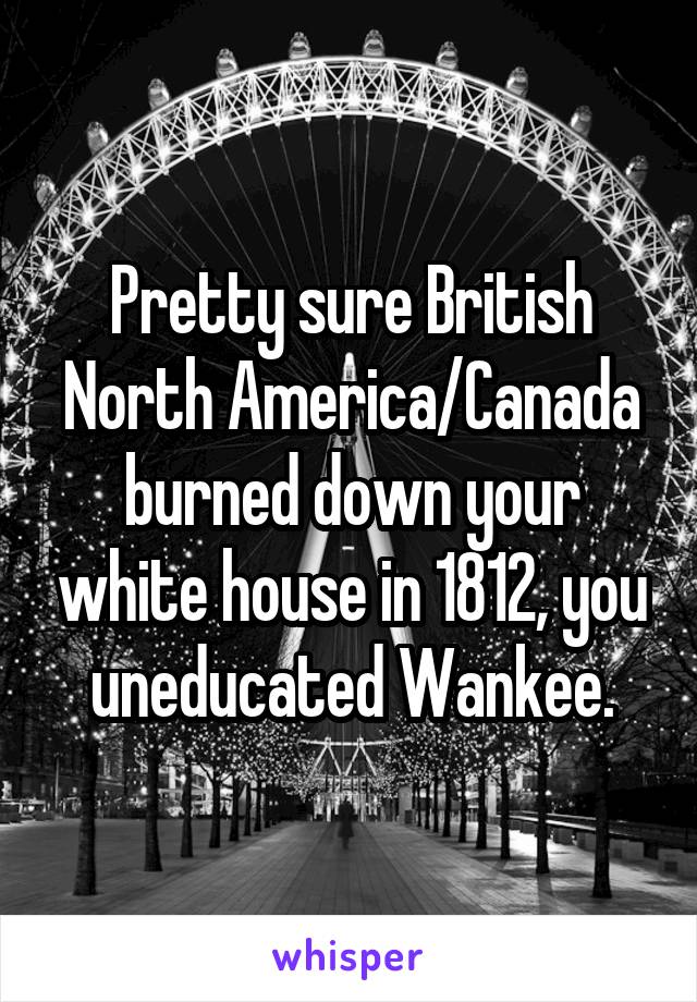 Pretty sure British North America/Canada burned down your white house in 1812, you uneducated Wankee.