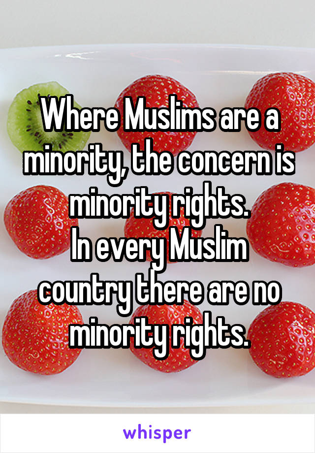 Where Muslims are a minority, the concern is minority rights.
In every Muslim country there are no minority rights.