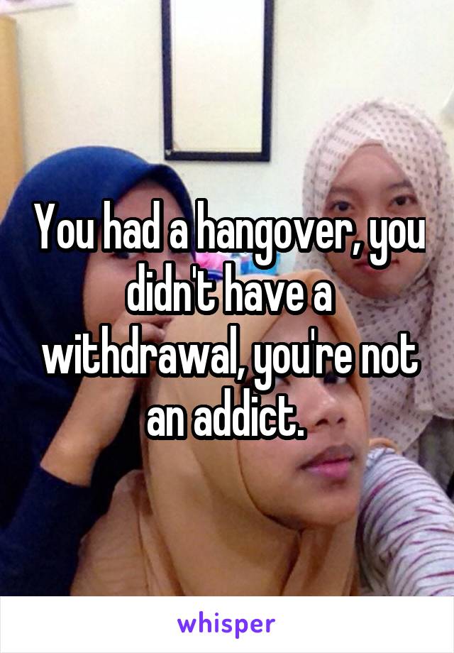 You had a hangover, you didn't have a withdrawal, you're not an addict. 