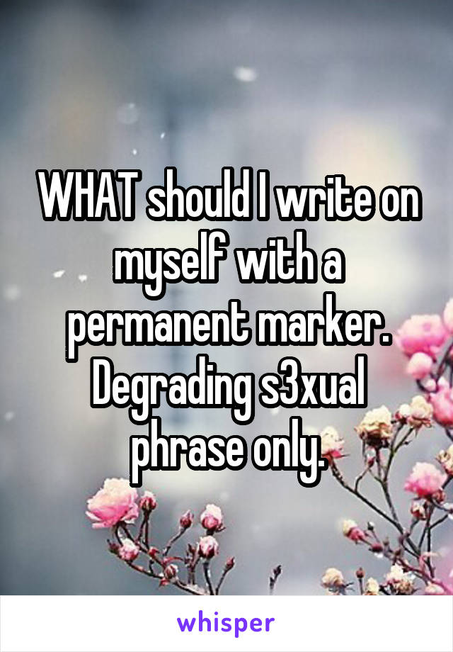 WHAT should I write on myself with a permanent marker.
Degrading s3xual phrase only.