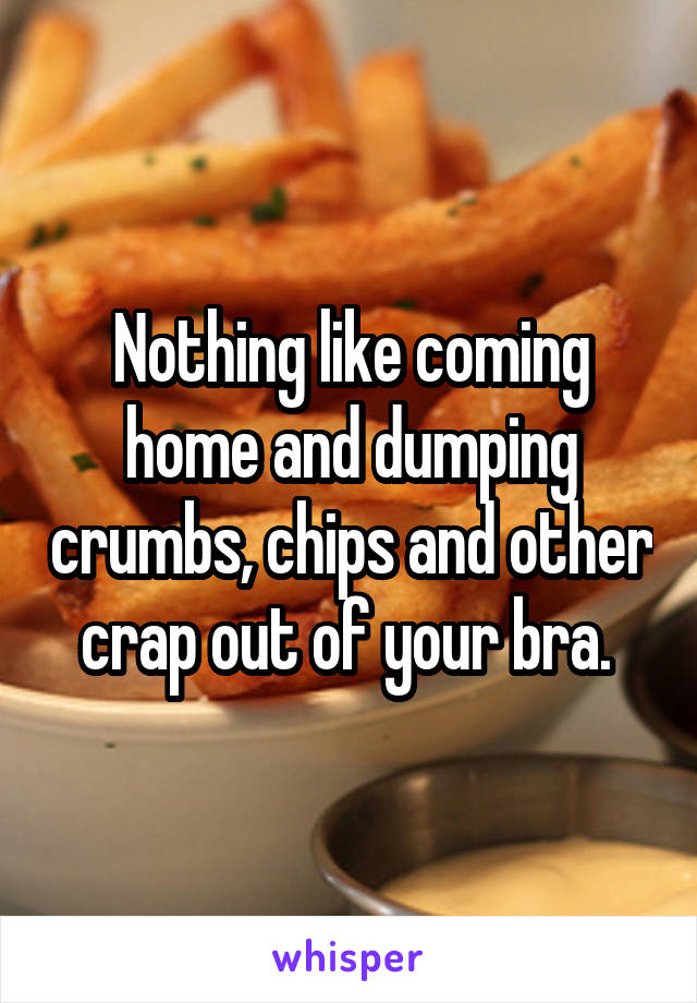 Nothing like coming home and dumping crumbs, chips and other crap out of your bra. 