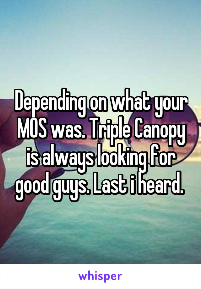 Depending on what your MOS was. Triple Canopy is always looking for good guys. Last i heard. 