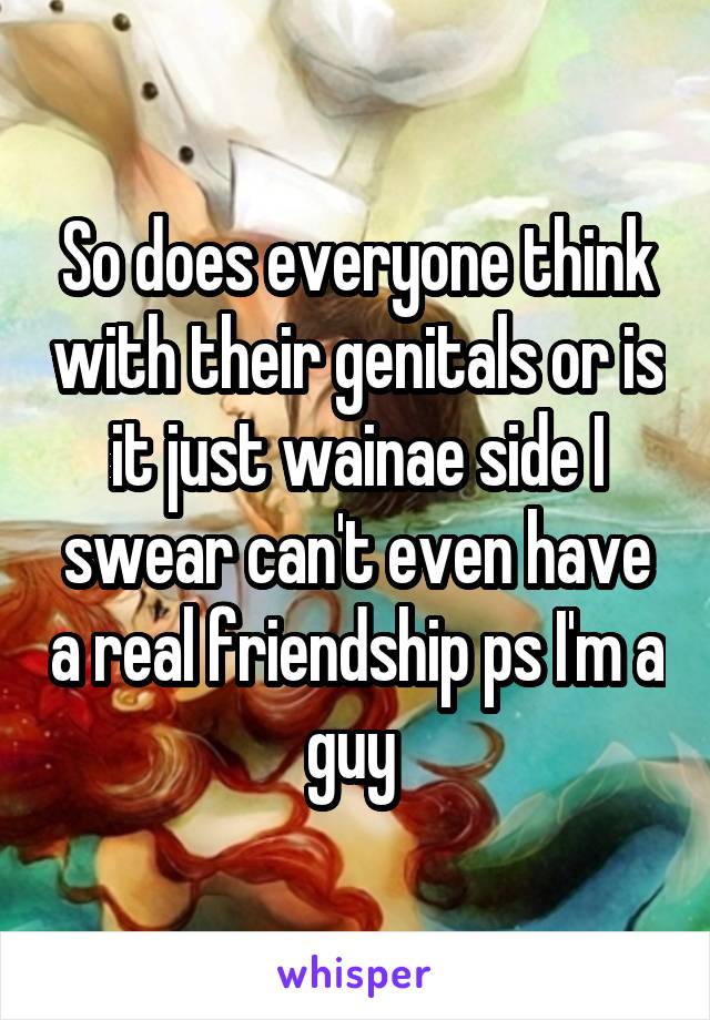 So does everyone think with their genitals or is it just wainae side I swear can't even have a real friendship ps I'm a guy 