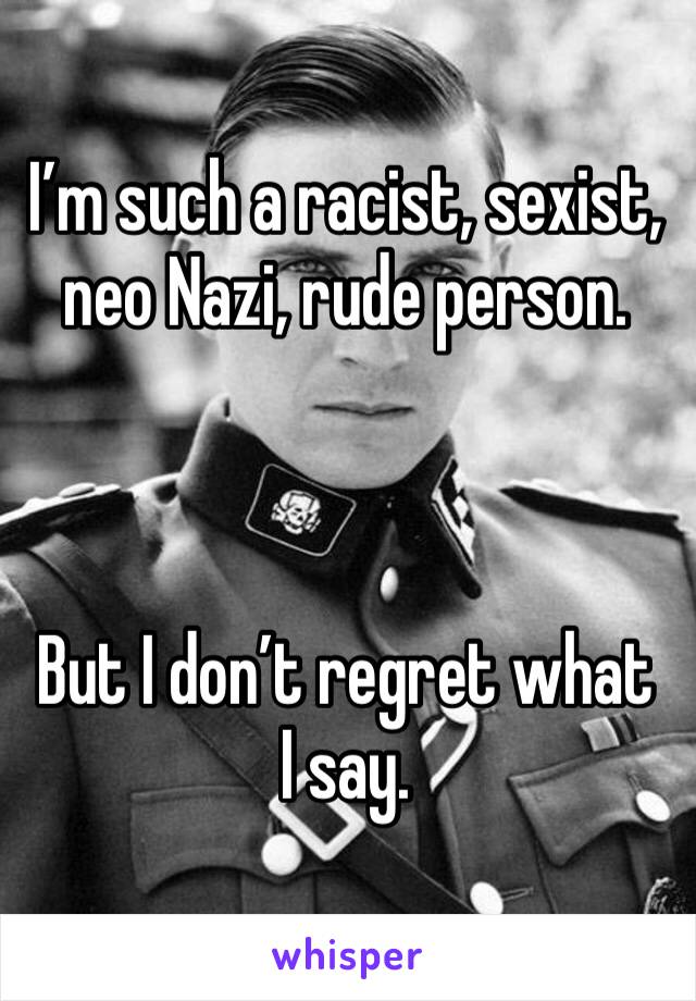 I’m such a racist, sexist, neo Nazi, rude person.



But I don’t regret what I say.