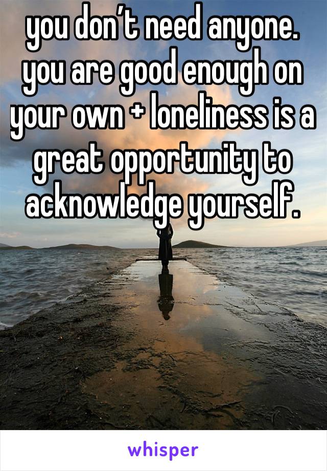 you don’t need anyone. you are good enough on your own + loneliness is a great opportunity to acknowledge yourself.