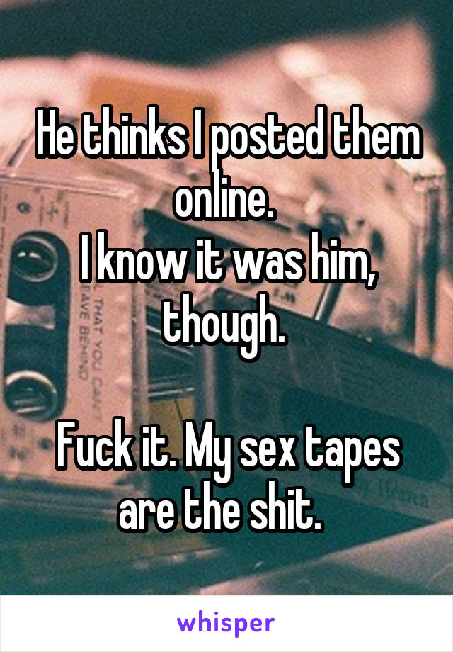 He thinks I posted them online. 
I know it was him, though. 

Fuck it. My sex tapes are the shit.  