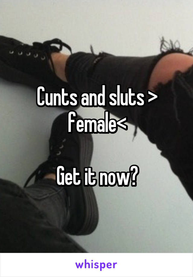 Cunts and sluts > female<

Get it now?