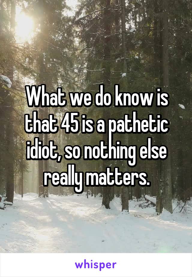 What we do know is that 45 is a pathetic idiot, so nothing else really matters.