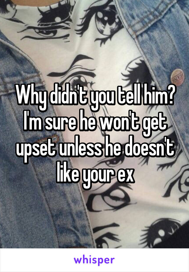 Why didn't you tell him? I'm sure he won't get upset unless he doesn't like your ex