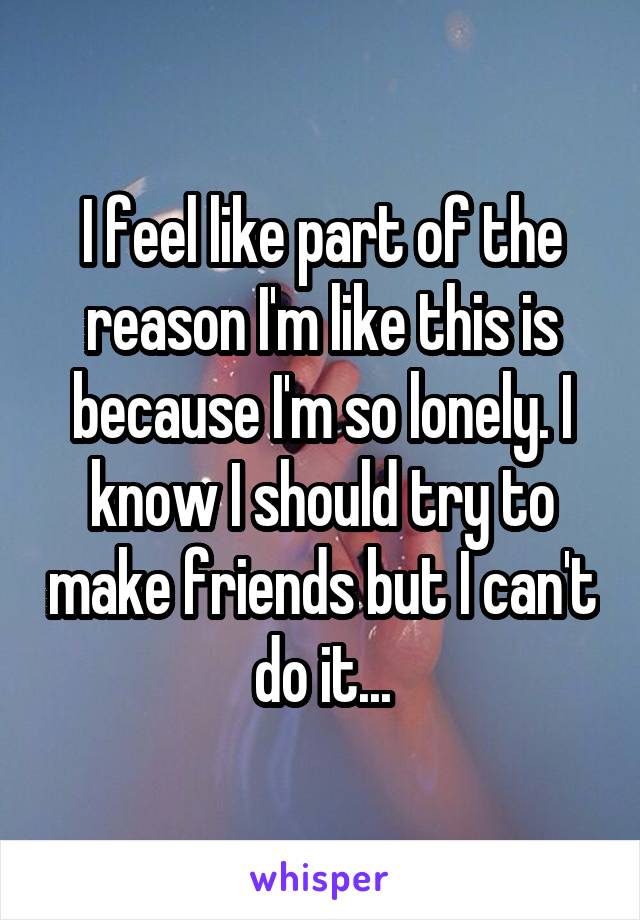 I feel like part of the reason I'm like this is because I'm so lonely. I know I should try to make friends but I can't do it...