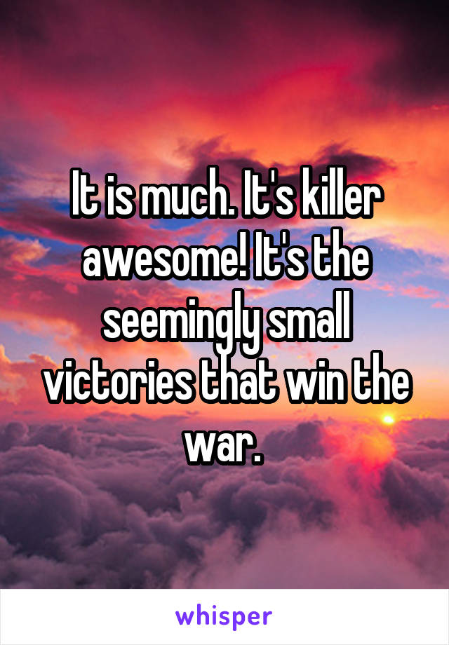 It is much. It's killer awesome! It's the seemingly small victories that win the war. 