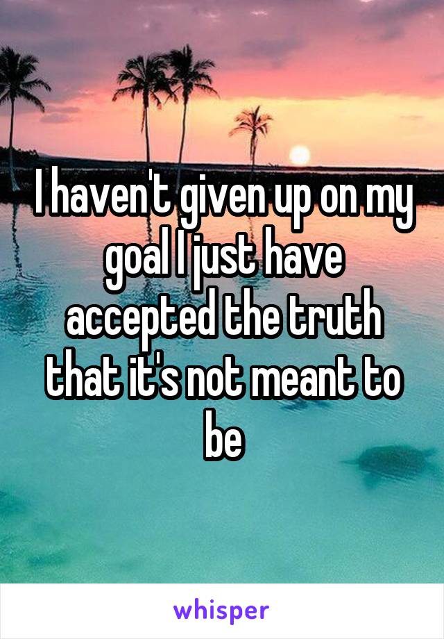 I haven't given up on my goal I just have accepted the truth that it's not meant to be