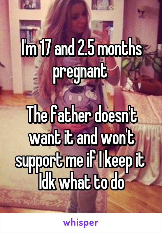 I'm 17 and 2.5 months pregnant 

The father doesn't want it and won't support me if I keep it 
Idk what to do