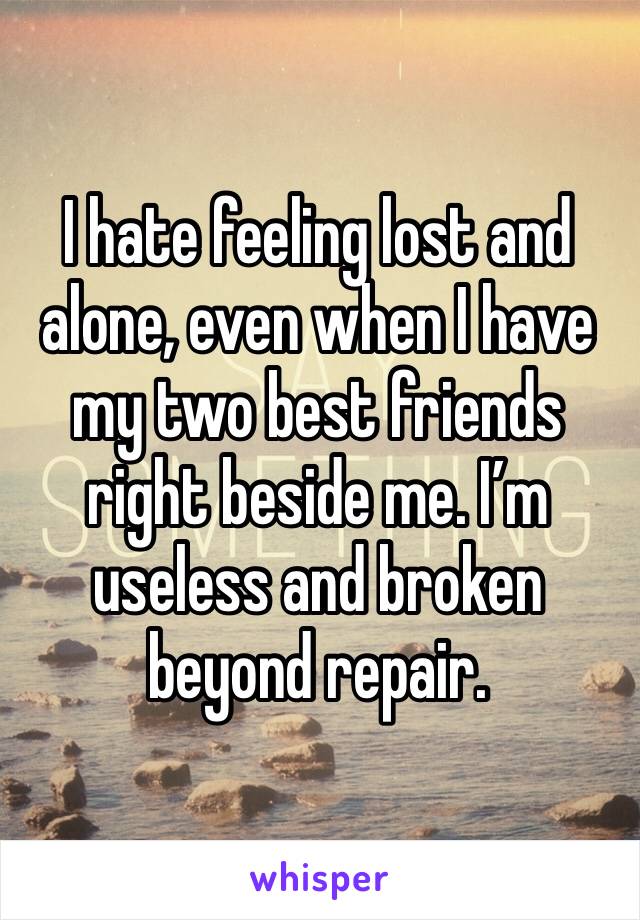 I hate feeling lost and alone, even when I have my two best friends right beside me. I’m useless and broken beyond repair. 