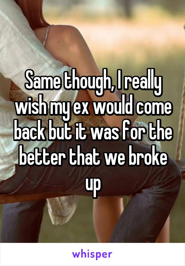 Same though, I really wish my ex would come back but it was for the better that we broke up