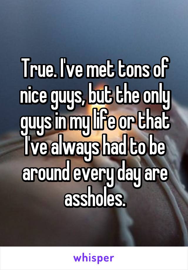 True. I've met tons of nice guys, but the only guys in my life or that I've always had to be around every day are assholes.