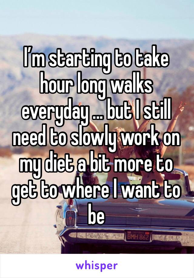 I’m starting to take hour long walks everyday ... but I still need to slowly work on my diet a bit more to get to where I want to be 