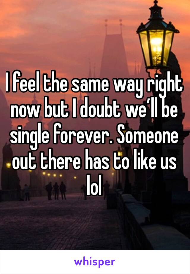 I feel the same way right now but I doubt we’ll be single forever. Someone out there has to like us lol