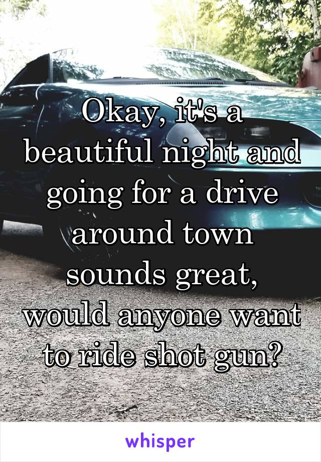 Okay, it's a beautiful night and going for a drive around town sounds great, would anyone want to ride shot gun?