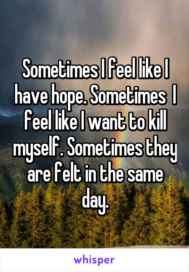 Sometimes I feel like I have hope. Sometimes  I feel like I want to kill myself. Sometimes they are felt in the same day.