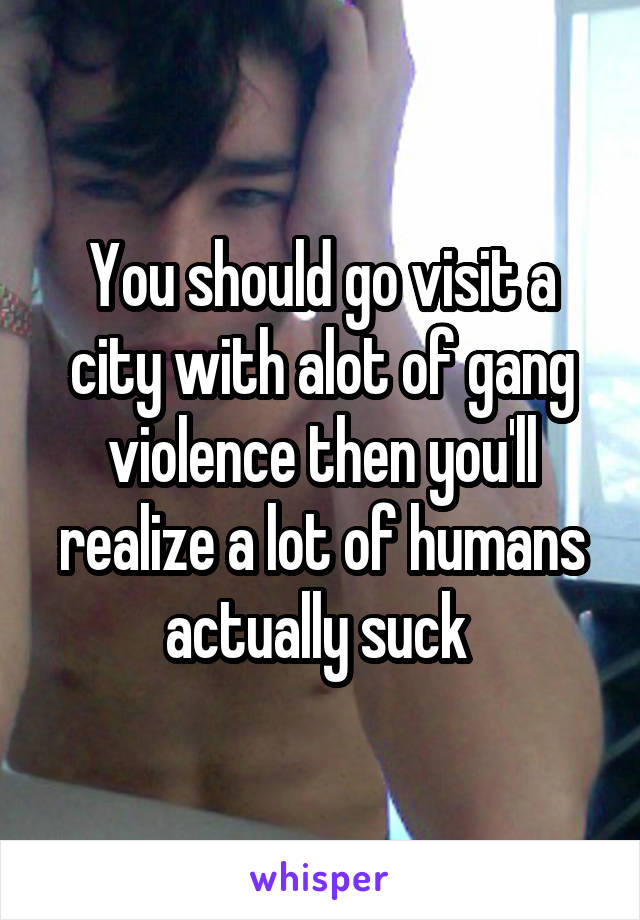 You should go visit a city with alot of gang violence then you'll realize a lot of humans actually suck 