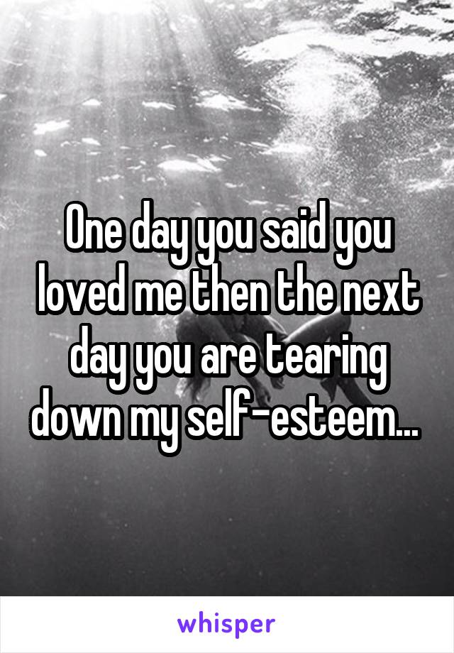One day you said you loved me then the next day you are tearing down my self-esteem... 