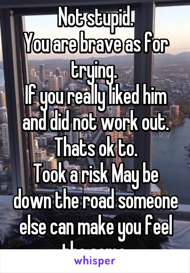 Not stupid.
You are brave as for trying. 
If you really liked him and did not work out.
Thats ok to.
Took a risk May be down the road someone else can make you feel the same.