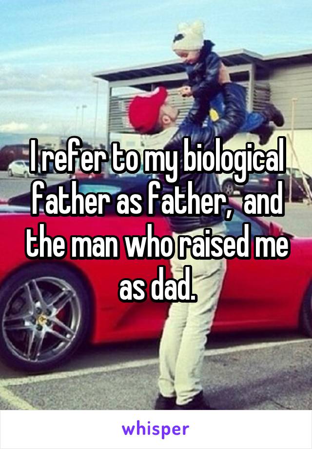 I refer to my biological father as father,  and the man who raised me as dad.