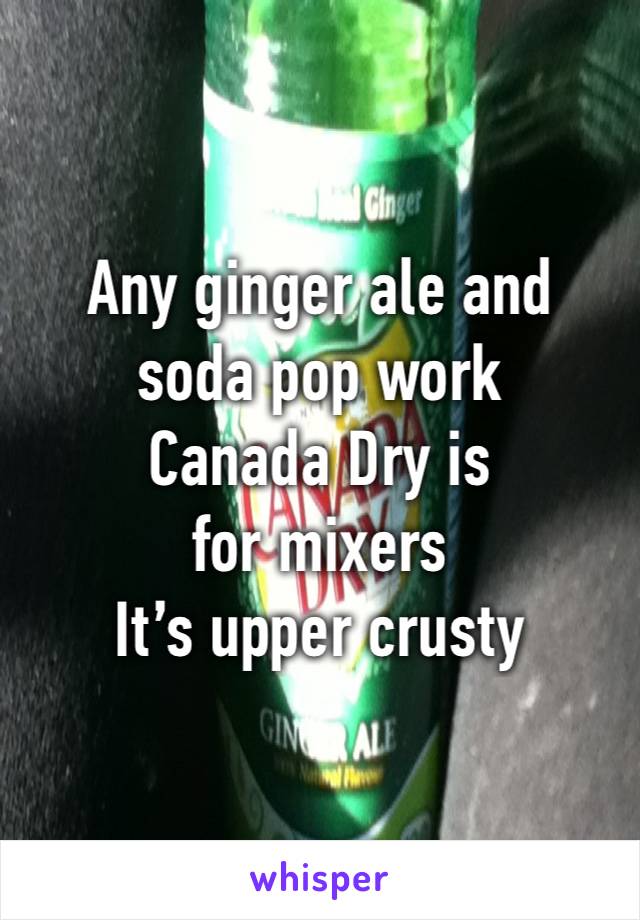 Any ginger ale and soda pop work
Canada Dry is for mixers
It’s upper crusty