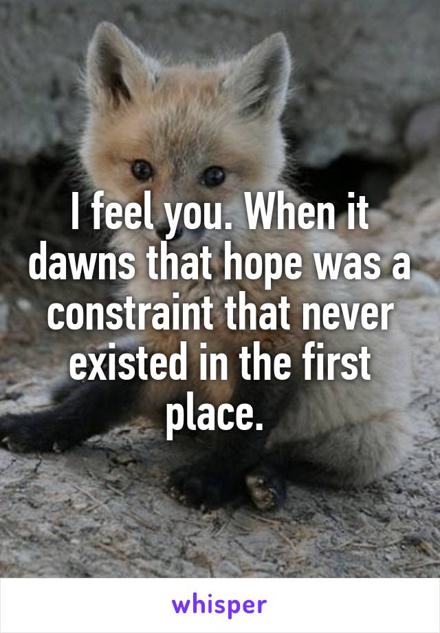 I feel you. When it dawns that hope was a constraint that never existed in the first place. 