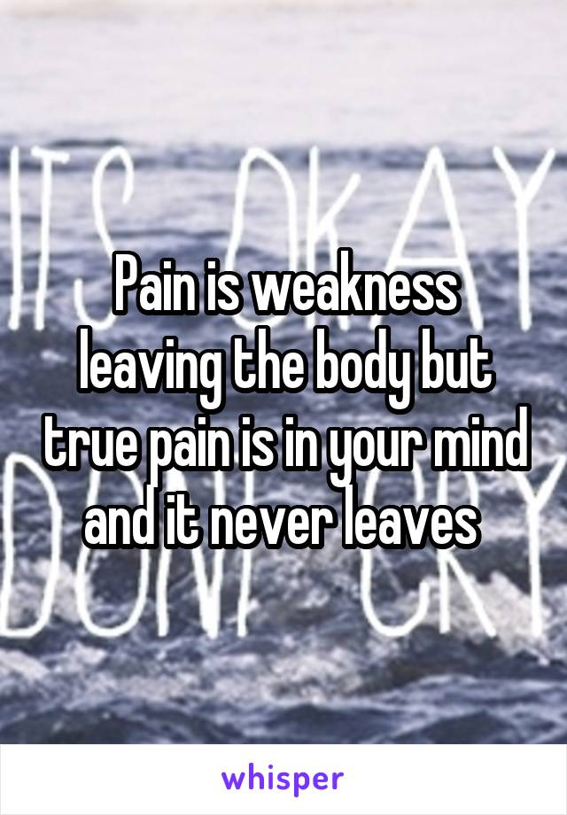 Pain is weakness leaving the body but true pain is in your mind and it never leaves 