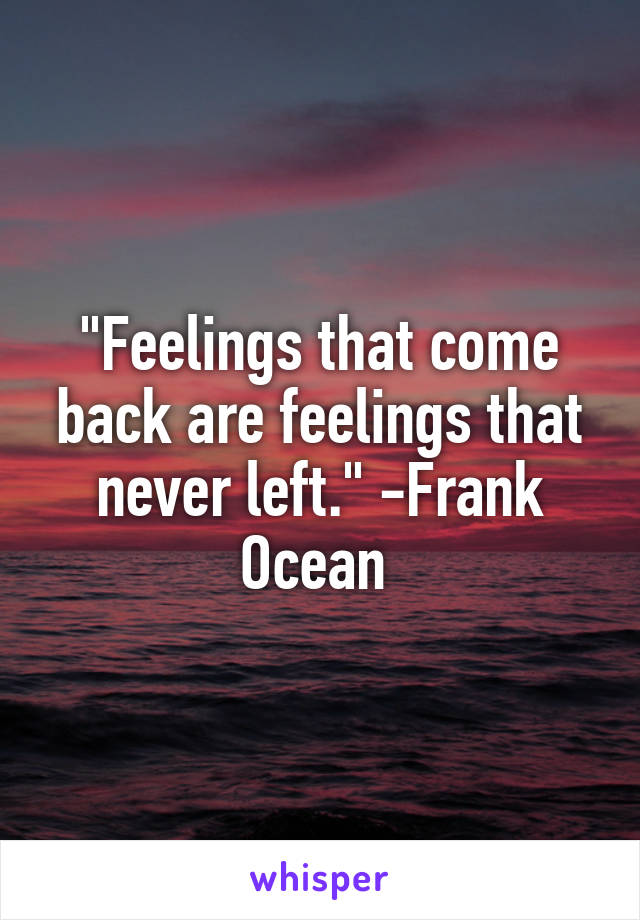"Feelings that come back are feelings that never left." -Frank Ocean 