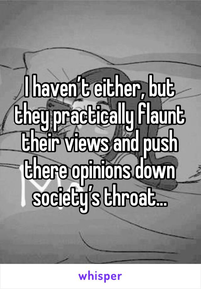 I haven’t either, but they practically flaunt their views and push there opinions down society’s throat...