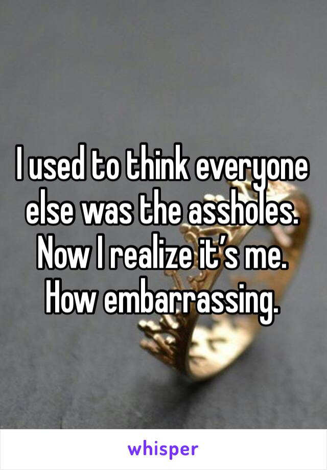 I used to think everyone else was the assholes. Now I realize it’s me. How embarrassing. 