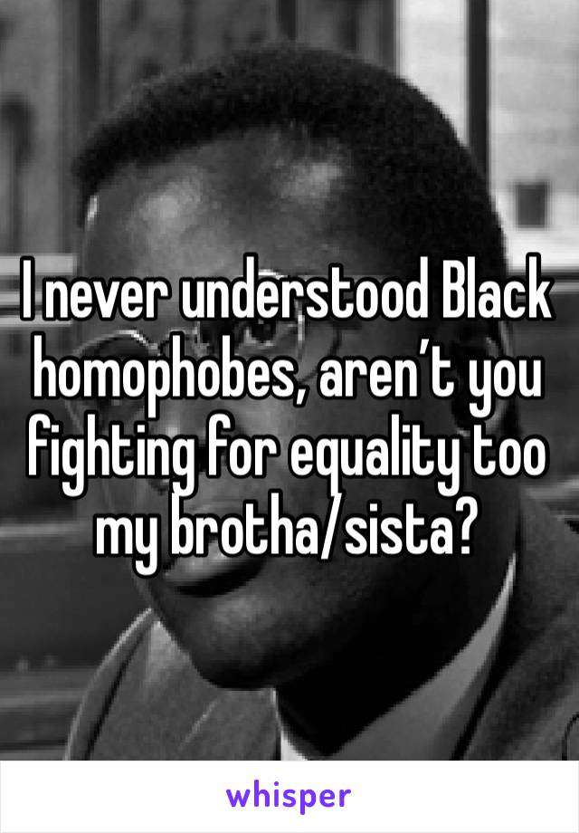 I never understood Black homophobes, aren’t you fighting for equality too my brotha/sista?