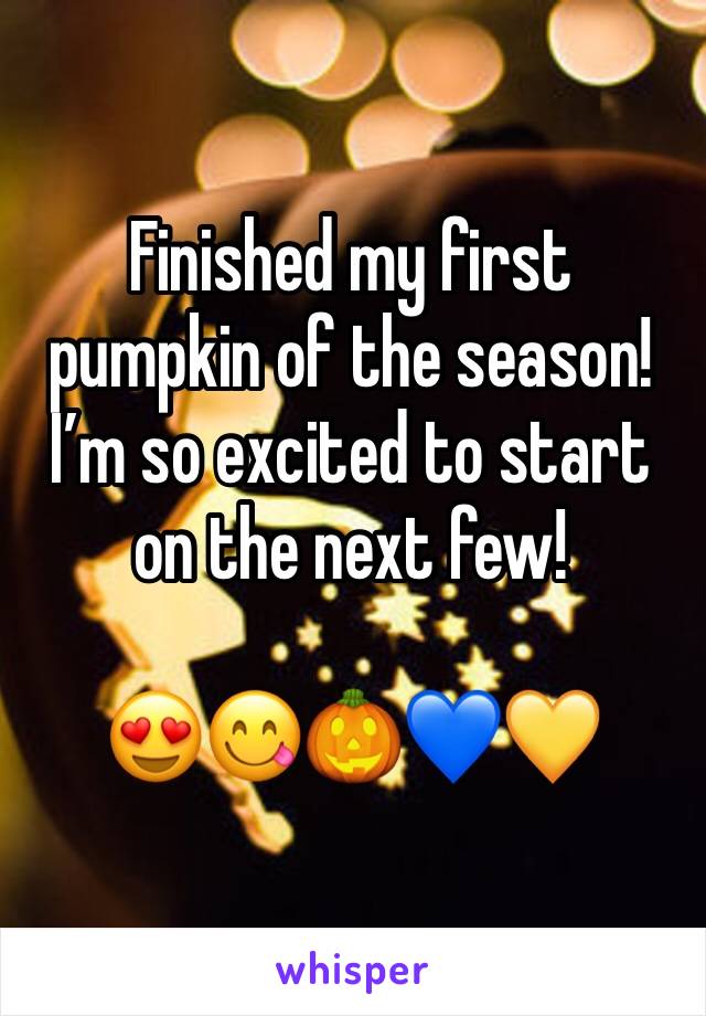 Finished my first pumpkin of the season! I’m so excited to start on the next few! 

😍😋🎃💙💛