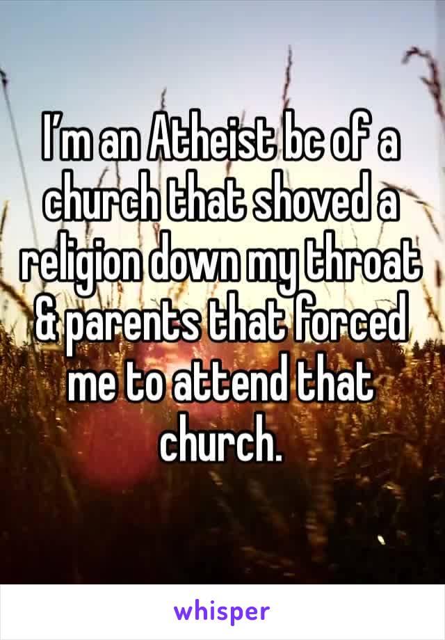 I’m an Atheist bc of a church that shoved a religion down my throat & parents that forced me to attend that church. 