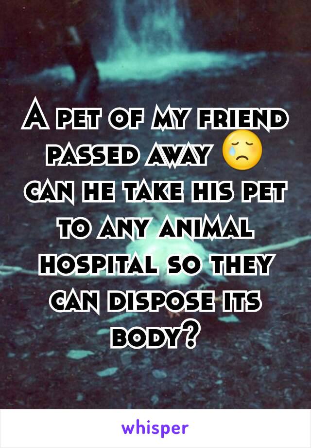 A pet of my friend passed away 😢 can he take his pet to any animal hospital so they can dispose its body?