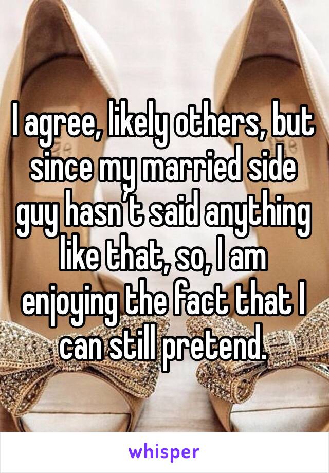 I agree, likely others, but since my married side guy hasn’t said anything like that, so, I am enjoying the fact that I can still pretend. 