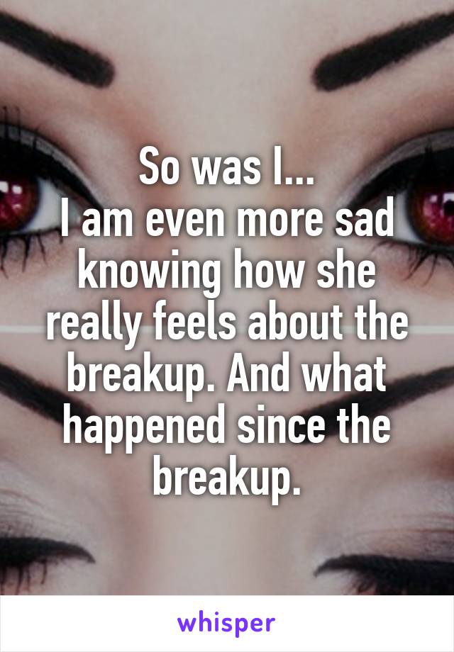 So was I...
I am even more sad knowing how she really feels about the breakup. And what happened since the breakup.