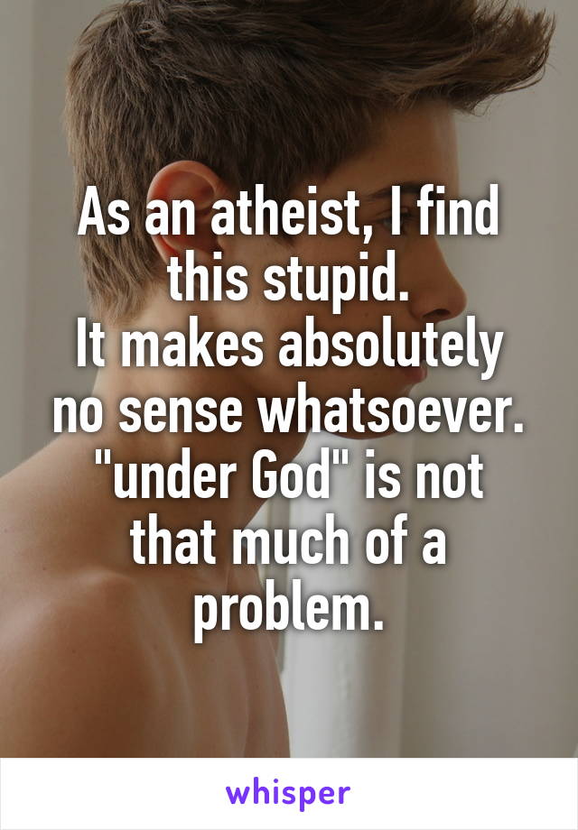 As an atheist, I find this stupid.
It makes absolutely no sense whatsoever.
"under God" is not that much of a problem.