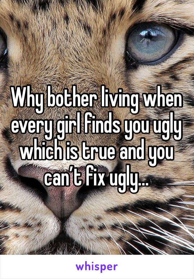 Why bother living when every girl finds you ugly which is true and you can’t fix ugly...