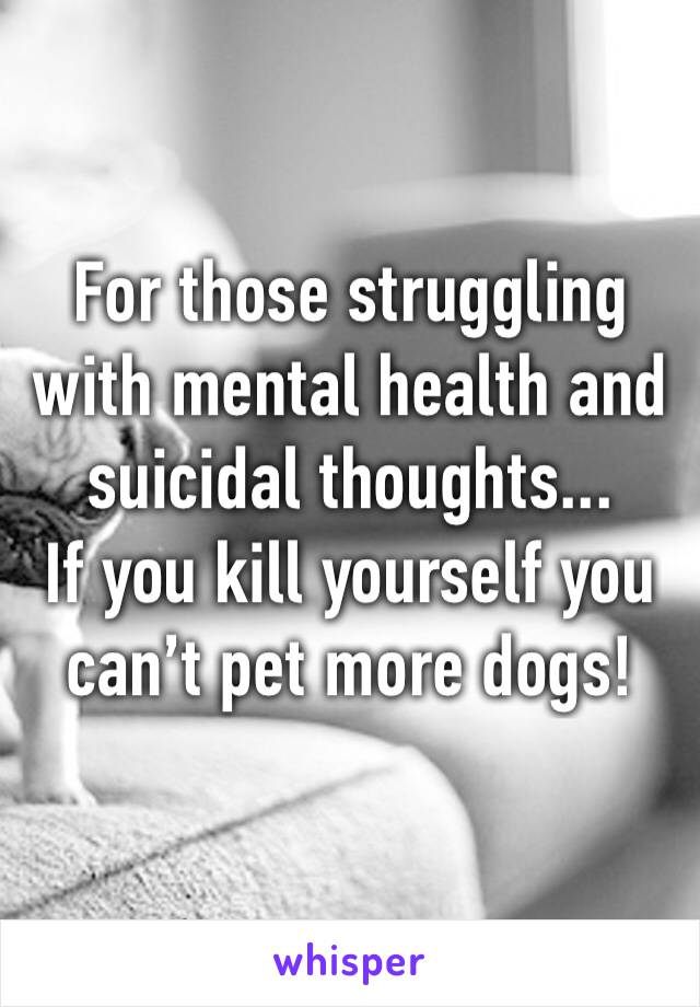 For those struggling with mental health and suicidal thoughts...
If you kill yourself you can’t pet more dogs!