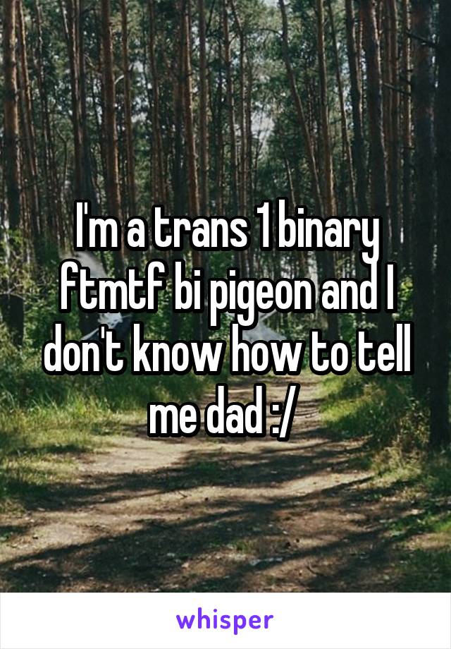 I'm a trans 1 binary ftmtf bi pigeon and I don't know how to tell me dad :/ 