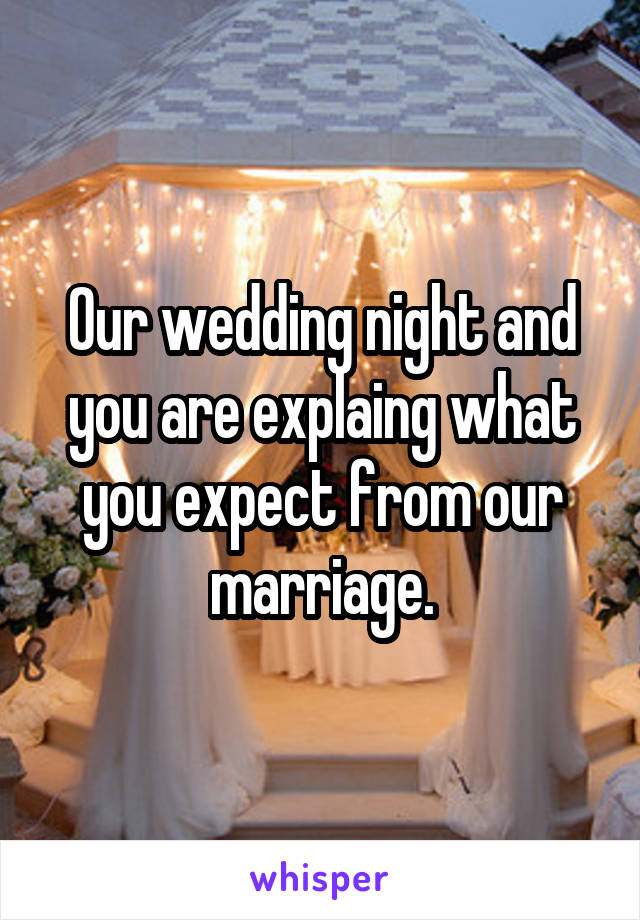 Our wedding night and you are explaing what you expect from our marriage.