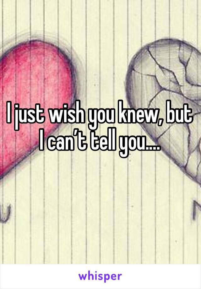 I just wish you knew, but I can’t tell you....